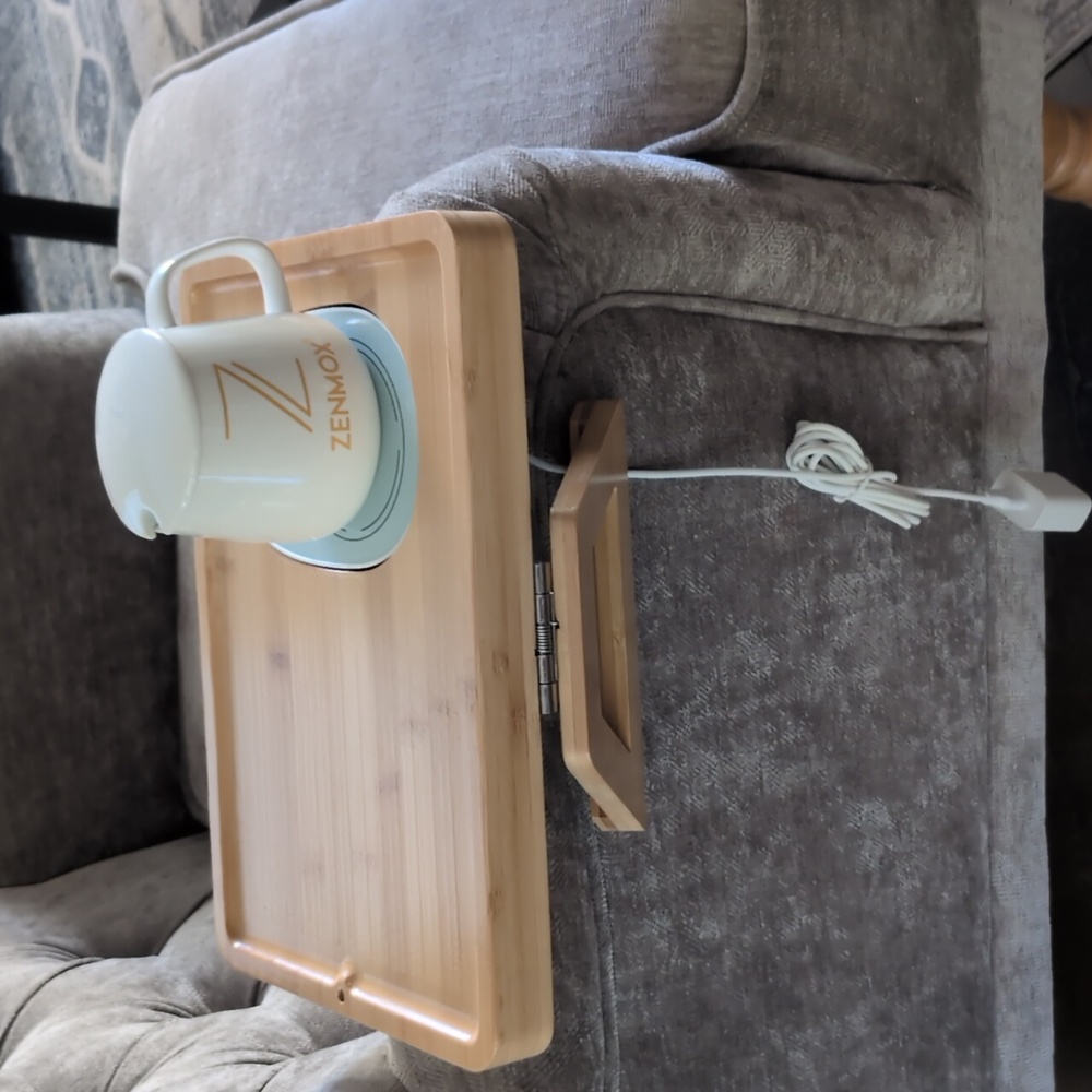 New Electric Mug warmer with arm chair tray + mug & lid